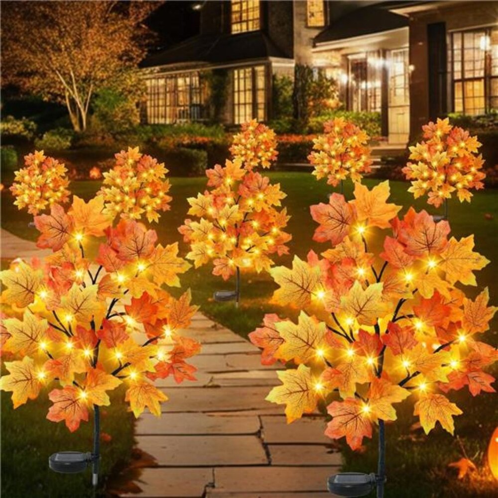 New 8 Pack Solar Fall Lights Outdoor Fall Maple Solar Stake‎ Lights 160 Led